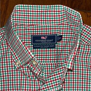 Vineyard Vines Red & Green Gingham Classic Fit Tucker Shirt Size Medium